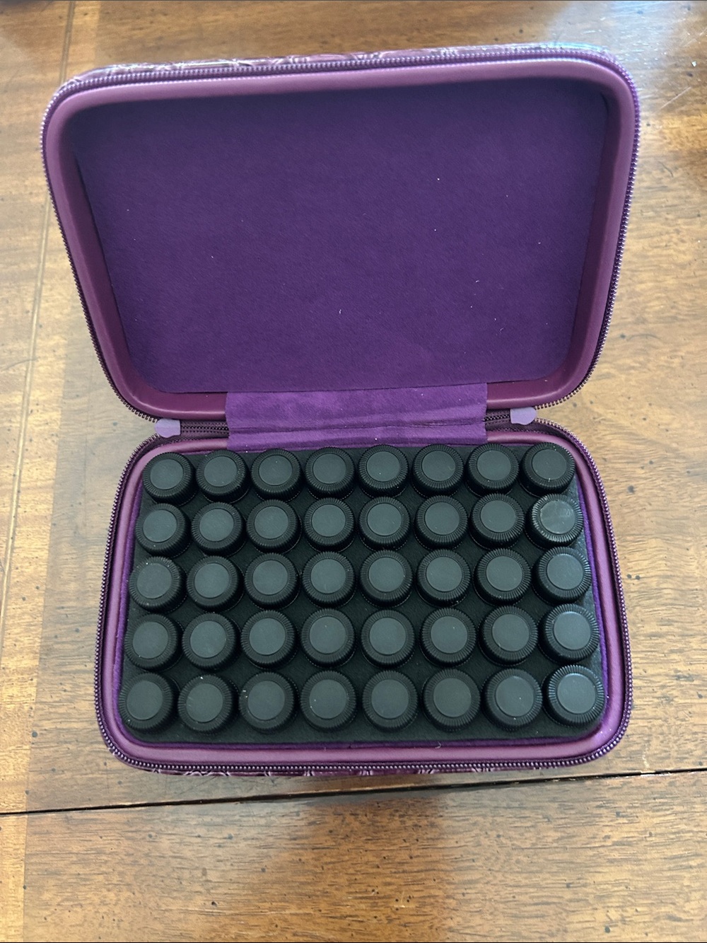 Purple Hard Shell Essential Oil Case with Foam Organizer and 40 small bottles